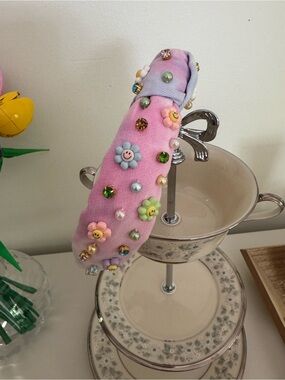 Girls Poppyland Cute Pink Pastel Flower Pearl Kids Headband